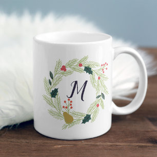 Joyful Foliage Holiday Wreath Monogram Kaffeetasse