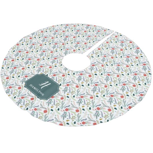 Joyful Foliage Monogram Polyester Weihnachtsbaumdecke (Schrägansicht)