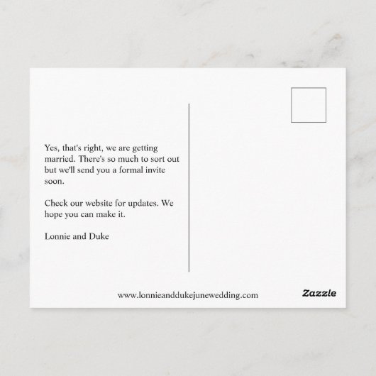 Joyful Fun Foto Wedding Save the Date Postkarte (Rückseite)