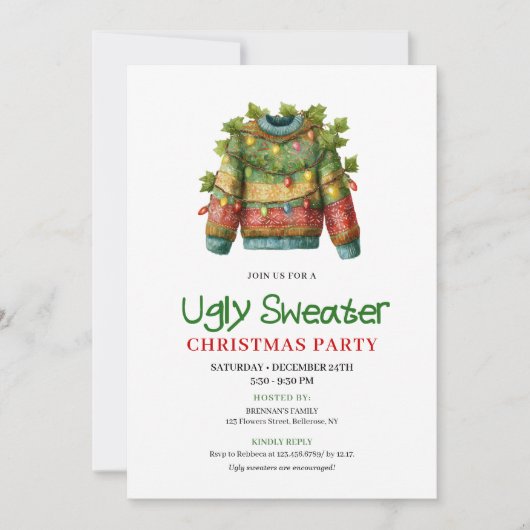 Joyful Funny Ugly Sweater Christmas Invite Einladung (Vorderseite)