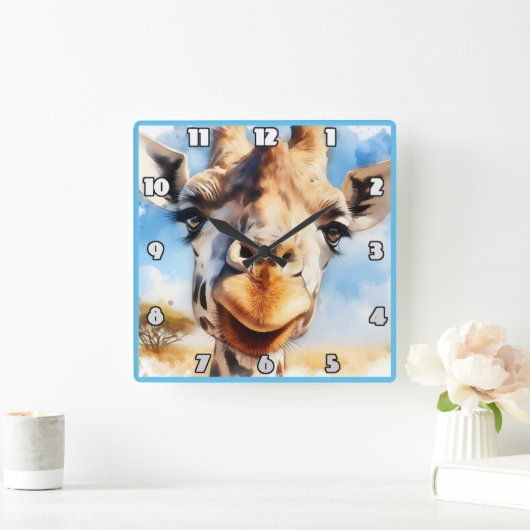 Joyful giraffe trifft auf das Sonnenlicht in Afrik Quadratische Wanduhr (Zuhause)