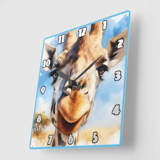 Joyful giraffe trifft auf das Sonnenlicht in Afrik Quadratische Wanduhr (Winkel)