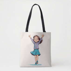 Joyful Girl Celebration: Cartoon Chilhood Triumph Tasche