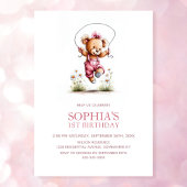Joyful Girl Teddy Bear 1st Birthday Einladung