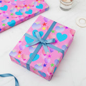 Joyful Gliding Hearts and Stars Geburtstag Geschenkpapier
