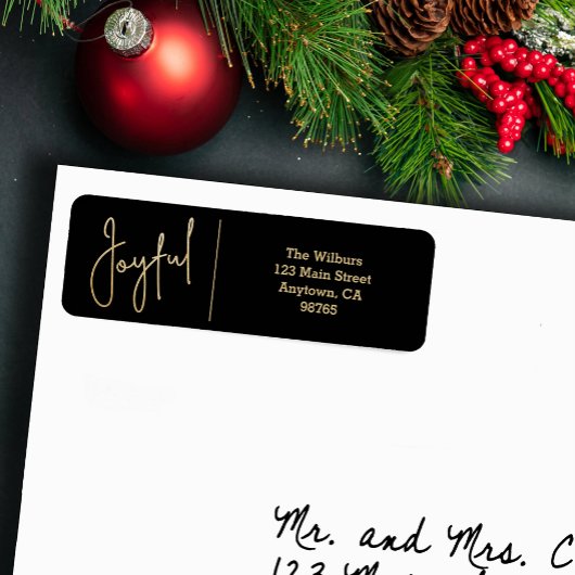 JOYFUL Gold and Black Christmas Return Address