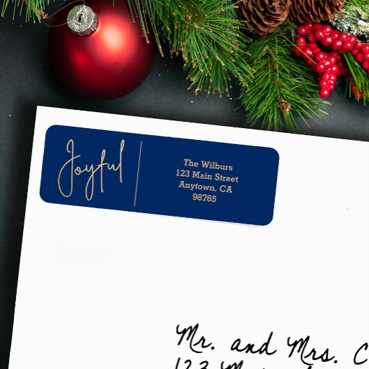 JOYFUL Gold and Blue Christmas Return Address