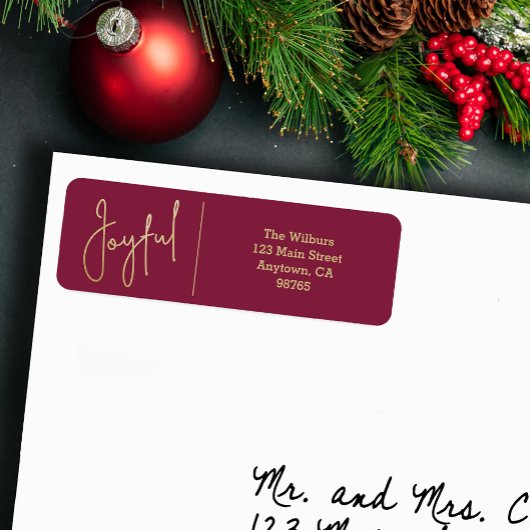 JOYFUL Gold and Cranberry Christmas Return Address