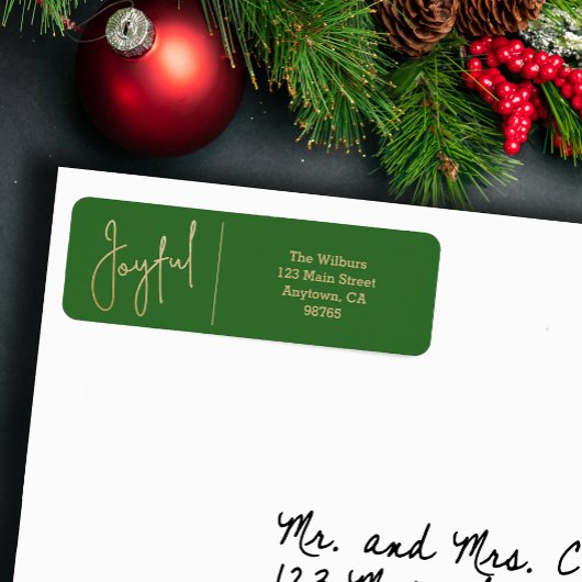 JOYFUL Gold and Green Christmas Return Address