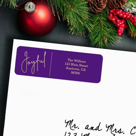 JOYFUL Gold and Purple Christmas Return Address