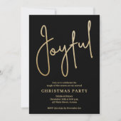 JOYFUL Gold Faux Foil on Black Christmas Party Einladung (Vorderseite)
