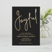 JOYFUL Gold Faux Foil on Black Christmas Party Einladung (Stehend Vorderseite)