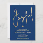 JOYFUL Gold Faux Foil on Blue Christmas Party Einladung (Vorderseite)