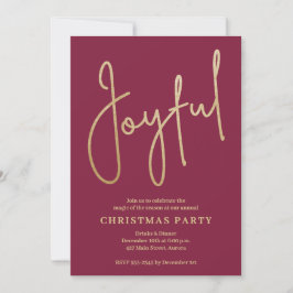 JOYFUL Gold Faux Foil on Cranberry Christmas Party Einladung