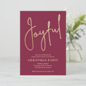 JOYFUL Gold Faux Foil on Cranberry Christmas Party Einladung (Stehend Vorderseite)