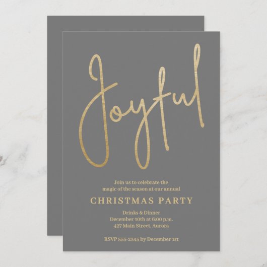 JOYFUL Gold Faux Foil on Green Christmas Party Einladung (Vorne/Hinten)