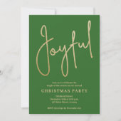 JOYFUL Gold Faux Foil on Green Christmas Party Einladung (Vorderseite)