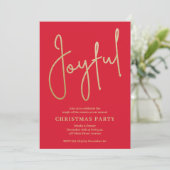 JOYFUL Gold Faux Foil on Red Christmas Party Einladung (Stehend Vorderseite)