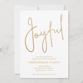 JOYFUL Gold Faux Foil on White Christmas Party Einladung