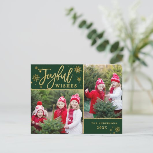 Joyful Gold Frame Modernes Script 2 FOTO Gruß Postkarte (Stehend Vorderseite)