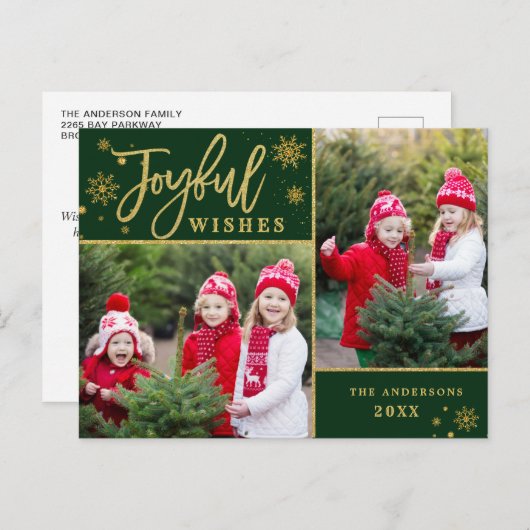 Joyful Gold Frame Modernes Script 2 FOTO Gruß Postkarte (Vorne/Hinten)