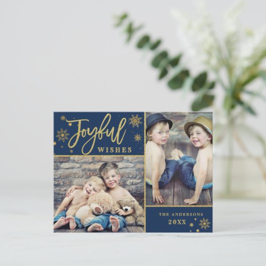 Joyful Gold Frame Modernes Script 2 FOTO Gruß Postkarte (Stehend Vorderseite)