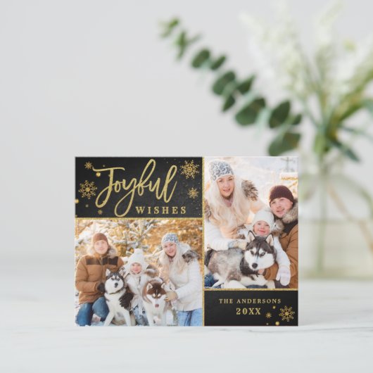 Joyful Gold Frame Modernes Script 2 FOTO Gruß Postkarte (Stehend Vorderseite)