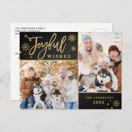 Joyful Gold Frame Modernes Script 2 FOTO Gruß Postkarte (Vorne/Hinten)