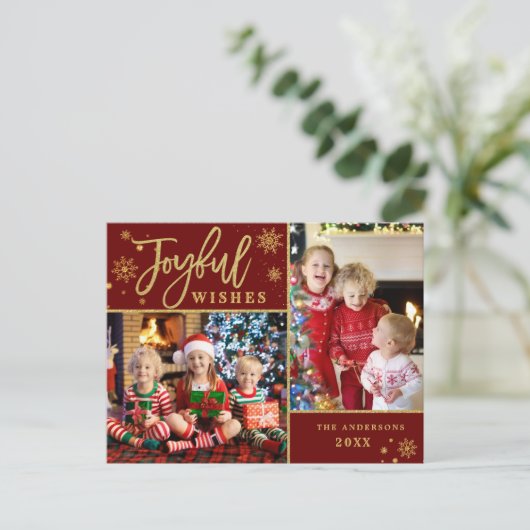 Joyful Gold Frame Modernes Script 2 FOTO Gruß Postkarte (Stehend Vorderseite)