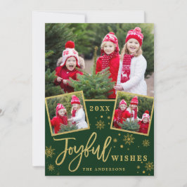 Joyful Gold Frame Modernes Script 3 FOTO Gruß Feiertagskarte