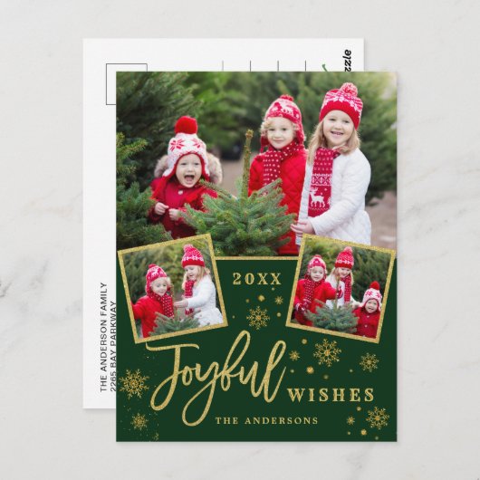 Joyful Gold Frame Modernes Script 3 FOTO Gruß Postkarte (Vorne/Hinten)