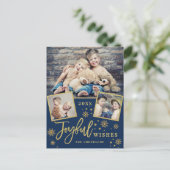 Joyful Gold Frame Modernes Script 3 FOTO Gruß Postkarte (Stehend Vorderseite)