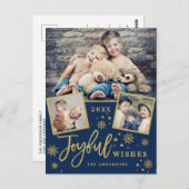 Joyful Gold Frame Modernes Script 3 FOTO Gruß Postkarte (Vorne/Hinten)