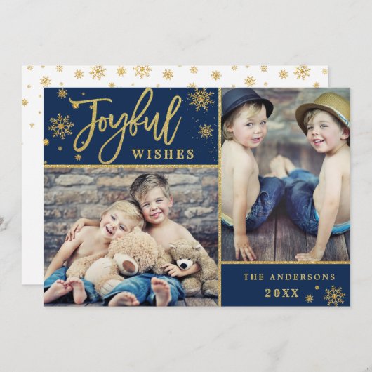 Joyful Gold Frame Weihnachten 2 FOTO Gruß (Vorne/Hinten)