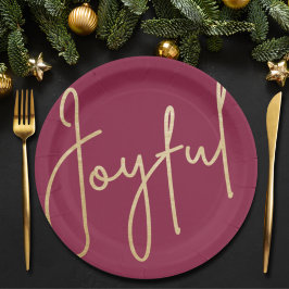 JOYFUL Gold Imitate Foil Cranberry Weihnachten Pappteller
