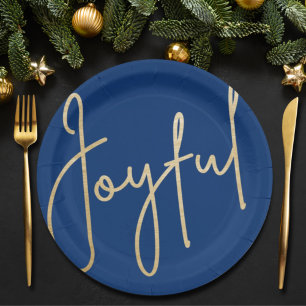 JOYFUL Gold Imitate Fox Blue Christmas Pappteller