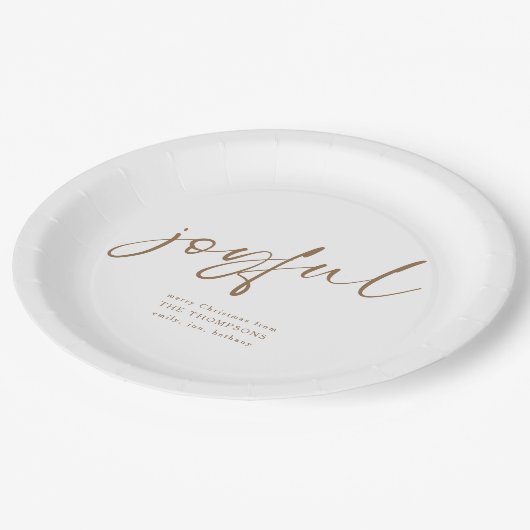 Joyful Gold Script Name Mercury White Pappteller (Schrägansicht)