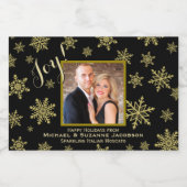 Joyful Gold Snowflakes mit Foto Holiday Mini Schaumweinetikett (Einzelnes Label)