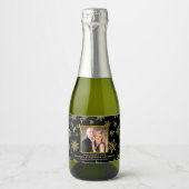 Joyful Gold Snowflakes mit Foto Holiday Mini Schaumweinetikett (Vorderseite)