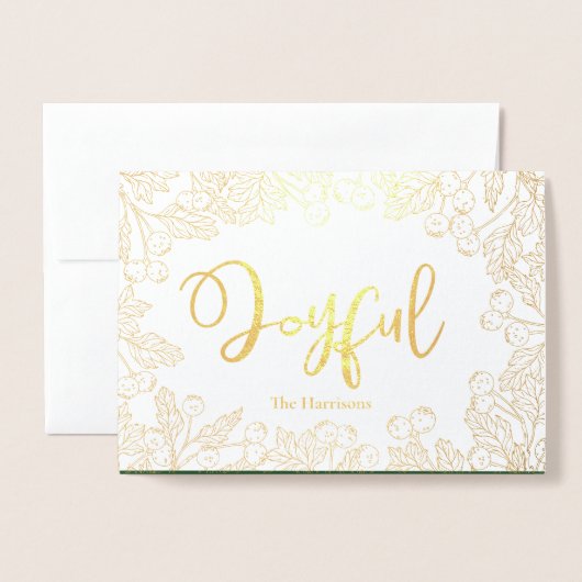 Joyful Gold Winter Berries Grün Weihnachtsfest Fot Folienkarte (Vorderseite mit Umschlag)