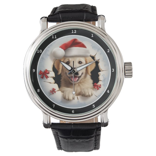 Joyful Golden Retriever Puppy Holiday Image Armbanduhr (Vorderseite)
