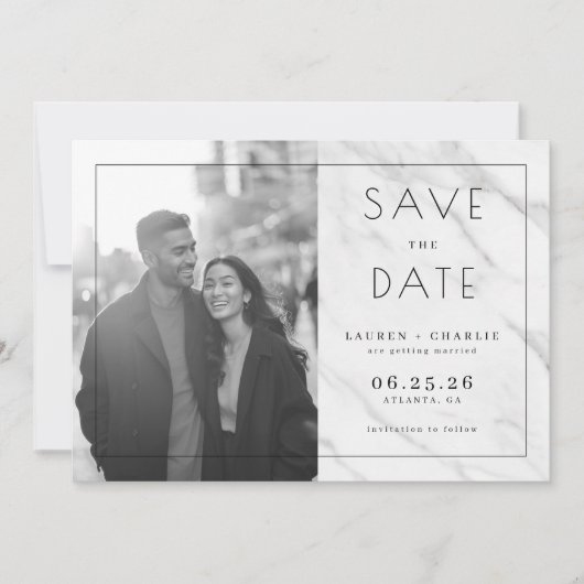Joyful Grayscale Modern Photo Save The Date (Vorderseite)