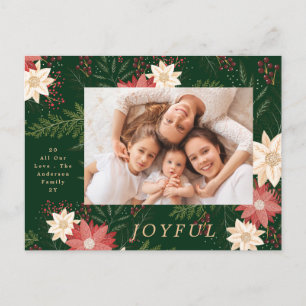 Joyful Green Elegante Christmas Poinsettia Feiertagspostkarte