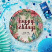 Joyful Green Wreath & Red Poinsettia Holiday Pappteller (Party)