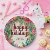 Joyful Green Wreath & Red Poinsettia Holiday Pappteller (Party)