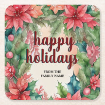 Joyful Green Wreath & Red Poinsettia Holiday