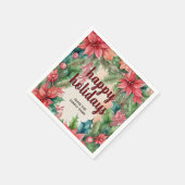Joyful Green Wreath & Red Poinsettia Holiday Serviette (Ecke)