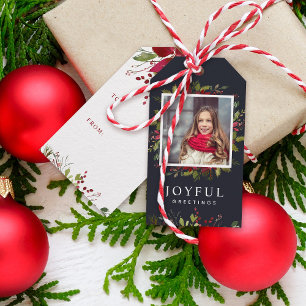 Joyful Greenery Custom Foto Frohe Weihnachten Geschenkanhänger