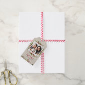 Joyful Greenery Custom Foto Frohe Weihnachten Geschenkanhänger (Mit Garn)