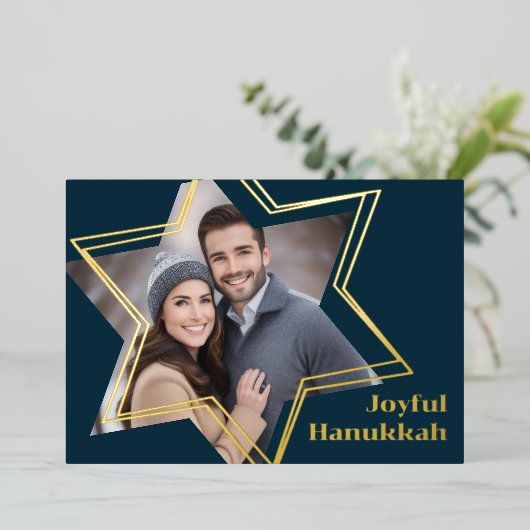Joyful Hanukkah Star von David Foto Frame Folieneinladung (Stehend vorne)